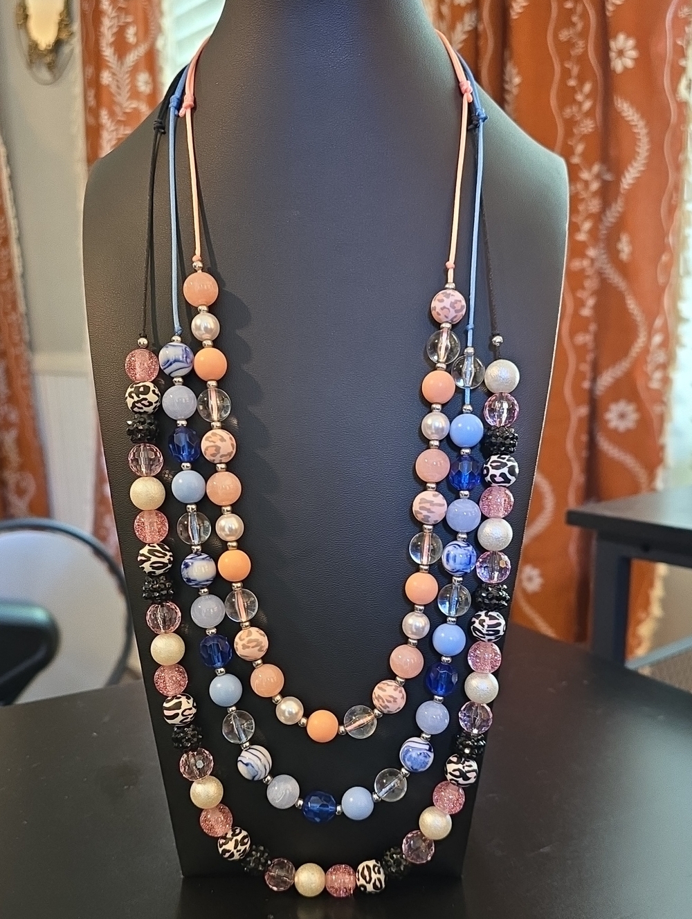 Multi-Strand Blue & Peach Beaded Necklaces - Women Jewelry